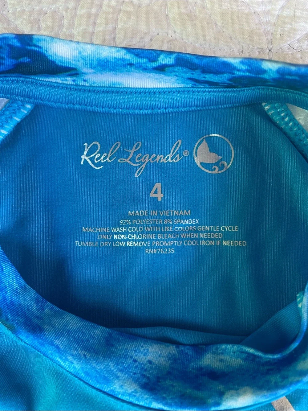Reel Legends Kids Teal Swim Rashguard with Ocean-Print Sleeves